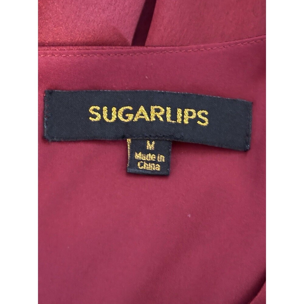 Sugarlips Burgundy Satin Midi Dress M Flutter Sleeve Wedding Guest GUC - Picture 8 of 8